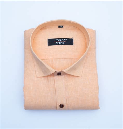 Cotton Tanmay Light Orange Color Linen Fill Formal Cotton Shirt For Me ...