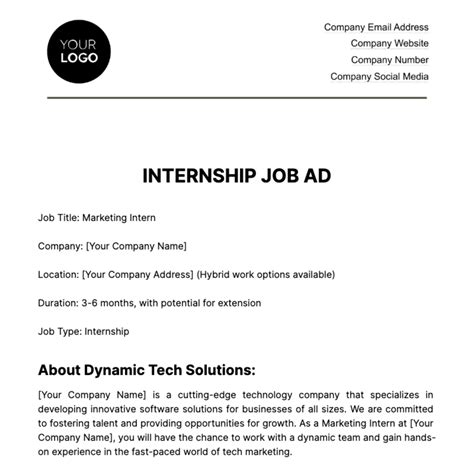 Free Internship Job Ad HR Template to Edit Online