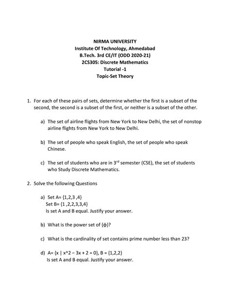 Tut -1 - asdas - NIRMA UNIVERSITY Institute Of Technology, Ahmedabad B ...