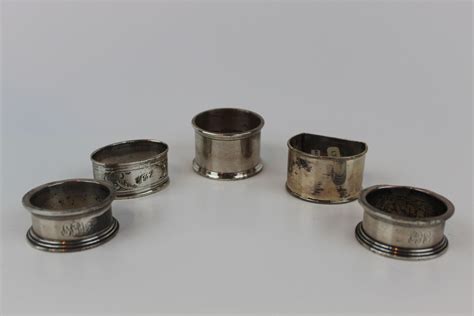 Lot - (5) Vintage Sterling Napkin Rings (marked)