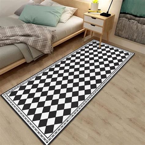 Simple checkerboard floor mat bedroom ins style bedside carpet living ...