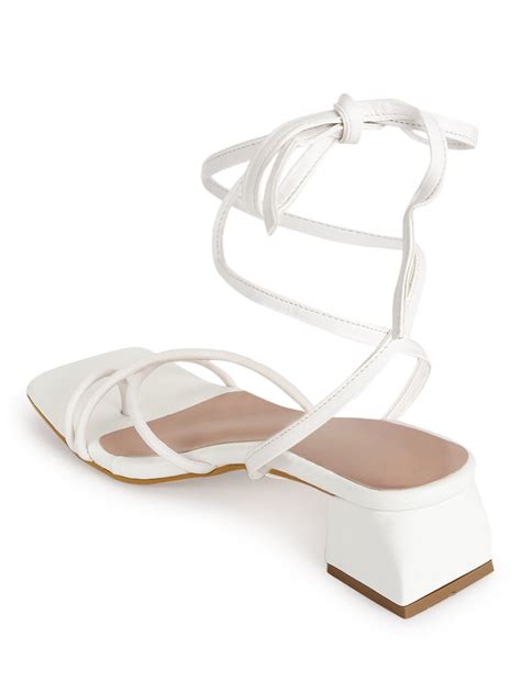 White PU Lace Up Block Heel Sandals (TC-SLC-B-62-WHT) – Truffle Collection