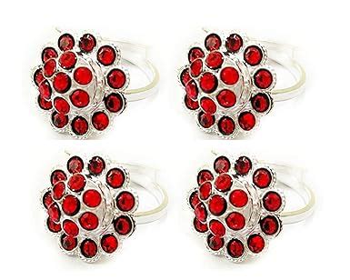Buy SMARNN Silver Plated Red Zircon Toe Ring Bichiya Set (Pack of 4) at ...