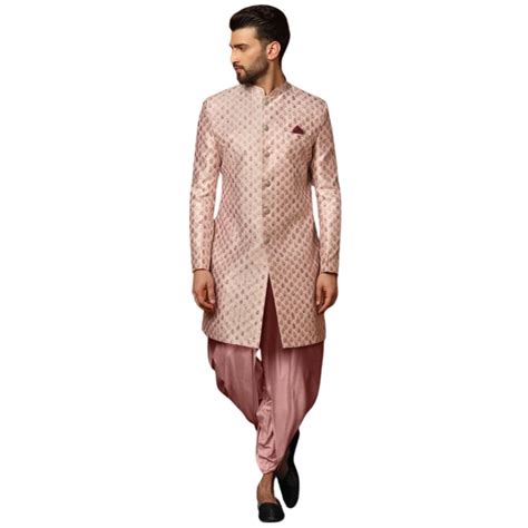 Buy KISAH Men's Indo-Western Sherwani Dhoti Set, Multi Cotton, Printed ...