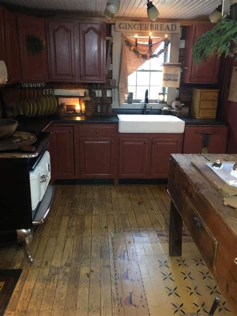 Image result for Primitive Red Color Kitchen Cabinets