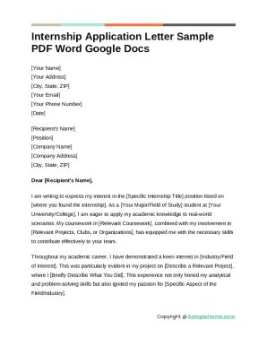 Internship Application Letter Sample PDF Word Google Docs Doc Template ...