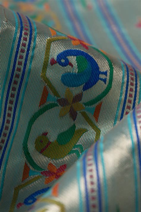 Sky Blue Raw Silk Paithani Saree with Munya border and Peacock Samay p ...