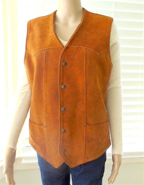 80s SUEDE Leather Vest PIONEER WEAR Mens Suede Vest Fleece Lined ...