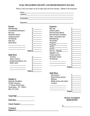 Fillable Online franklincountyquilters FCQG TREASURERS RECEIPT AND ...