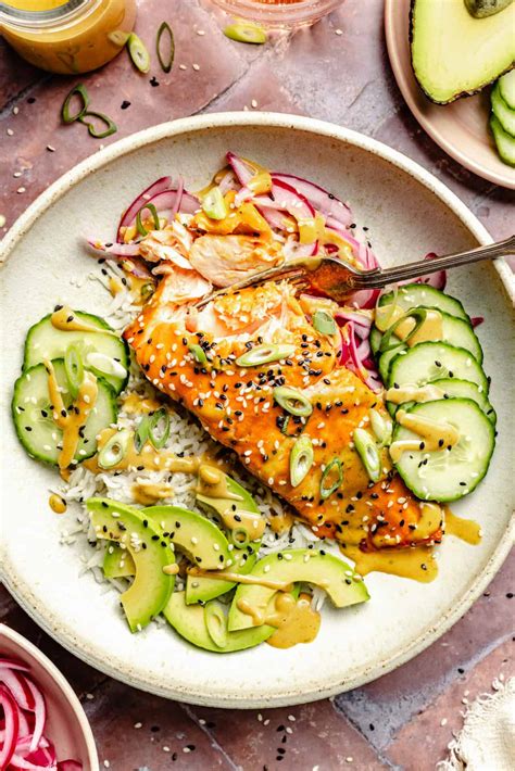 Miso Glazed Salmon Rice Bowls - All the Healthy Things