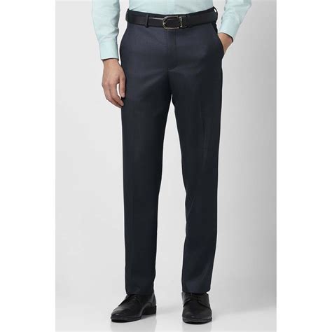 Buy Van Heusen Men Navy Textured Trousers Online