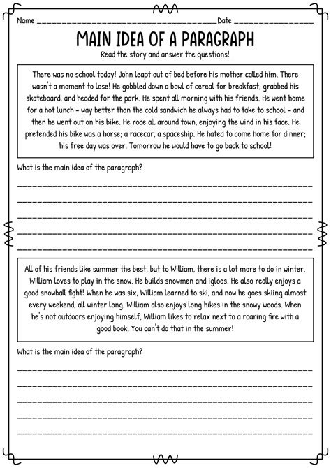 Main Idea Worksheet Printable Free - Preschool Coloring Printables ...