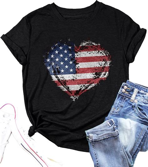 Ovazly Women American Flag Shirts USA Flag Stars Stripes Graphic Blouse ...