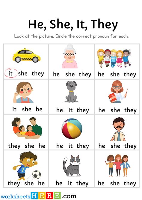 He She They It Pronouns Exercises with Pictures, Personal Pronouns PDF Worksheet ...