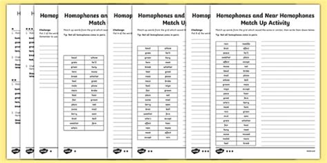Years 3 and 4 Homophones and Near Homophones Worksheets