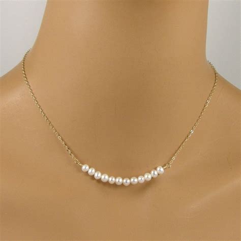 Dainty Pearl Gold Chain Necklace Small Pearl Necklace | Etsy