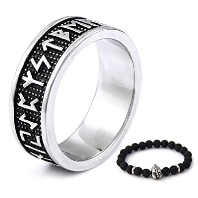 Buy BaviPower Nordic Elder Futhark Runes Viking Ring for Men Women 316L ...