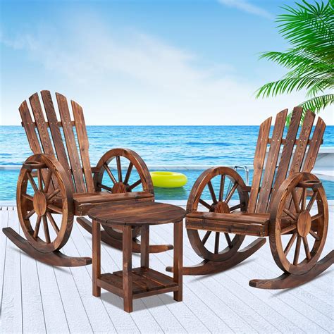 Amazon.com : AHB Outdoor Wooden Rocking Chairs Set, Wagon Wheel Armrest ...