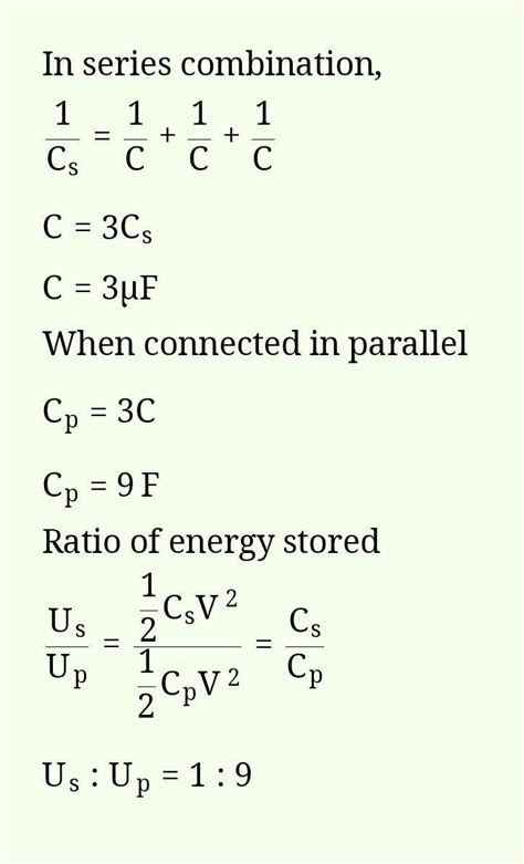Net capacitance of three identical Capacitors in series is 1 pf . what ...