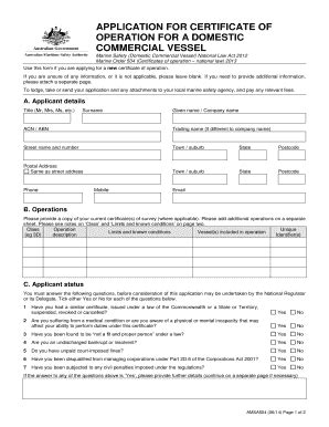 Fillable Online Application for bcertificateb of operation for a ...