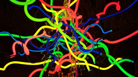 Download wallpaper 2048x1152 neon, lines, light, colorful, weave, dark ...