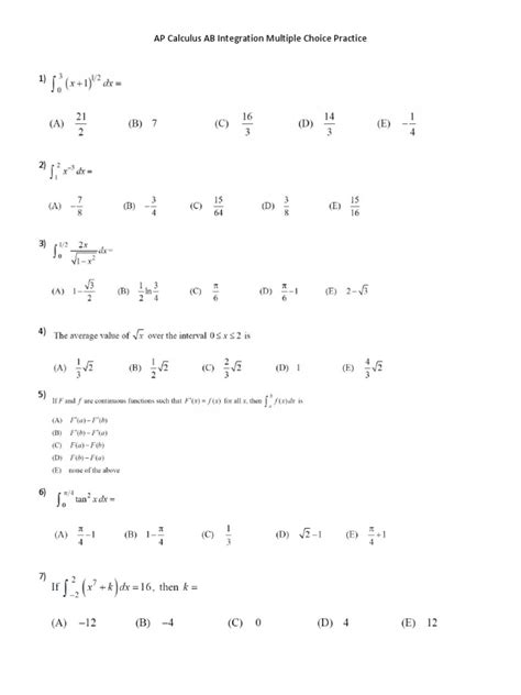 Image result for AP Calculus AB Integration Practice