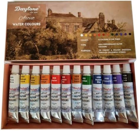 Daytone Artist Water Colours - Set of 12 Colours x 9 ml Tubes : Amazon ...