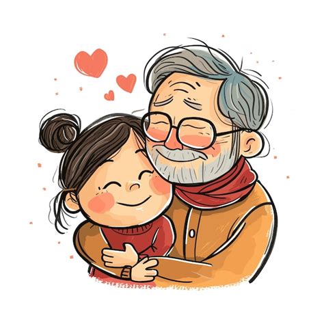 Illustration of sweet grandfather and granddaughter hugging | Premium ...