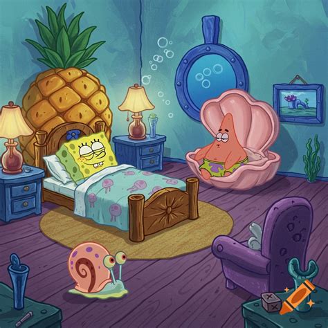 Sick Spongebob Squarepants sits in a pineapple chair, thermometer in ...