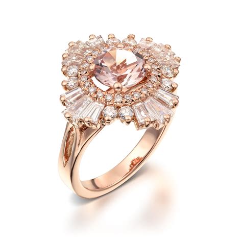 Vintage Engagement Ring 18K Rose Gold Diamonds And Morganite, Art Deco ...