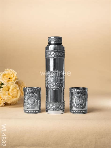 Oxidized Water Bottle with Oxidized Glass - Set of 2 - 10 inch - WL483 ...