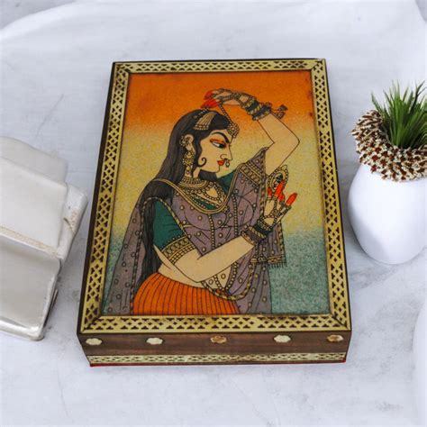 Wooden Jewellery Box With Gemstone Painting – Oxyroots Handicraft