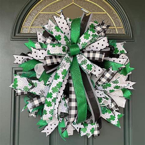 St. Patricks Day Wreath, March Shamrock Mesh Wreath for Front Door ...
