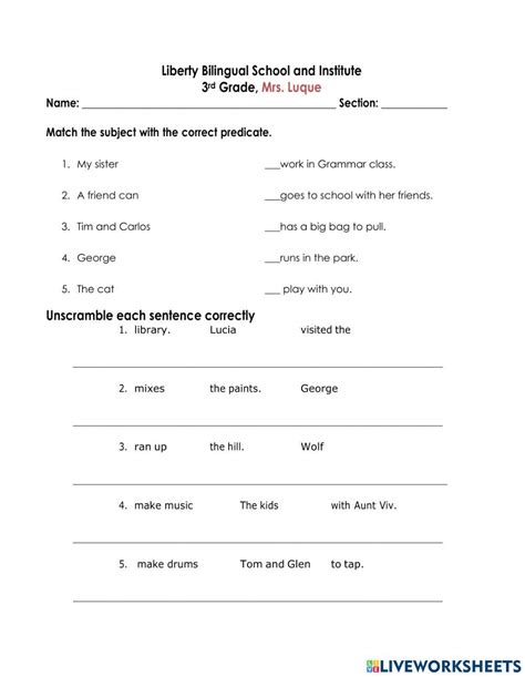 Image result for Subject Predicate 3rd Grade