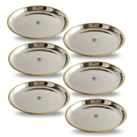Buy IndianArtVilla Steel Brass Quarter Serving Plate with Brass Beeding ...
