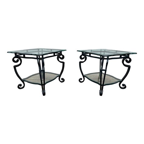 Contemporary Scalloped Glass and Wrought Iron Side Tables- a Pair ...