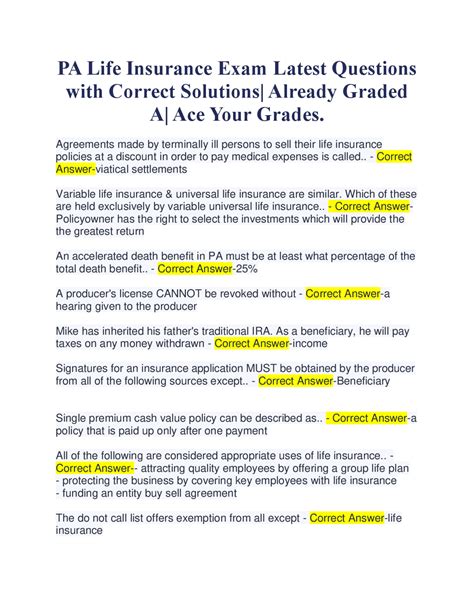Image result for PA Life Insurance Exam