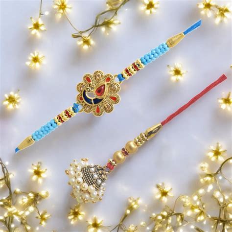 Traditional Peacock Design Bhaiya Bhabhi Rakhi Set ,Exquisite Set of 2 ...