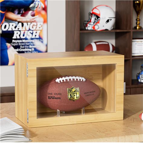Full Size Wooden Football Display Case with Acrylic Football Stand for ...