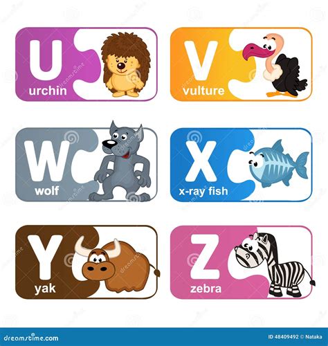 Stickers Alphabet Animals from U To Z Stock Vector - Illustration of ...
