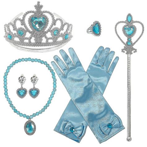 Kids Elsa Frozen 6pc Cosplay Accessory Set Gloves Crown Magic Wand ...
