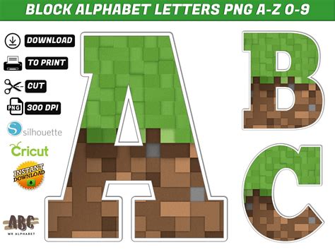 Minecraft Alphabet Letters png - MR ALPHABETS