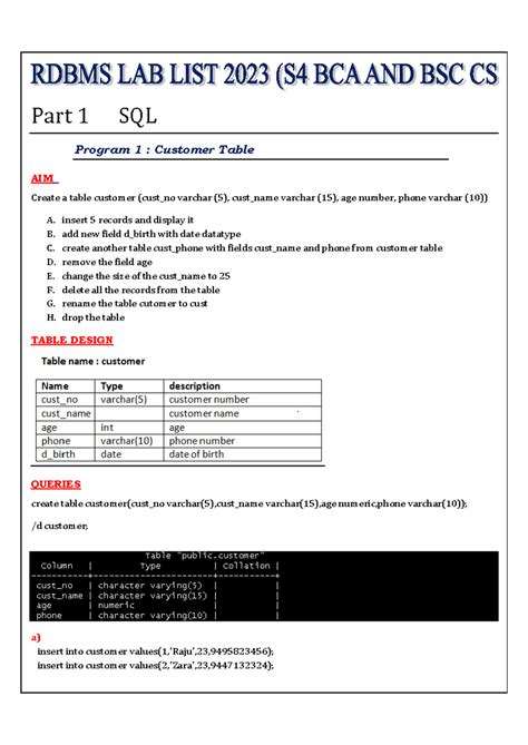 DBMS LAB FULL - SQL Program for Customer, Hospital, and Bank Tables ...