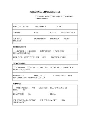 Personnel Change Notice Form - Blank Fillable Template | Fill Out ...