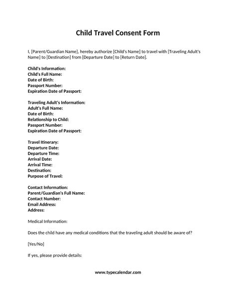 Free Printable Minor (Child Travel Consent Form) Templates [Word & PDF]