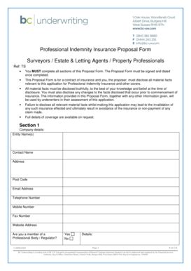 Professional Indemnity Insurance Proposal Form - Blank Fillable ...
