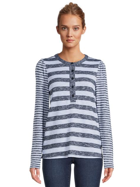 Time and Tru Women's Henley Shirt with Long Sleeves - Walmart.com