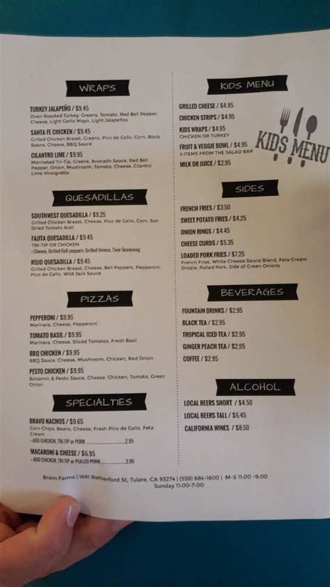 Menu at Bravo Farms Restaurant, Tulare