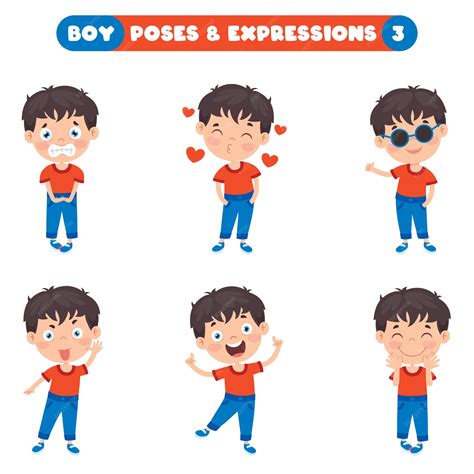 Poses and expressions of a funny boy | Premium Vector