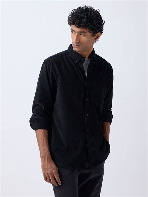 Buy WES Casuals Black Corduroy Relaxed-Fit Shirt from Westside